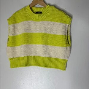 Parfois Lime Green Cream Stripe Sleeveless Crop Sweater‎ Size Small